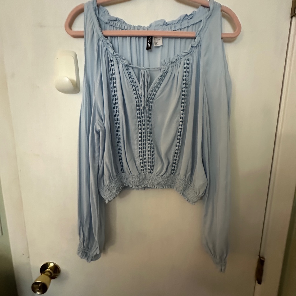 Divided Sky Blue Blouse With Crochet Detail